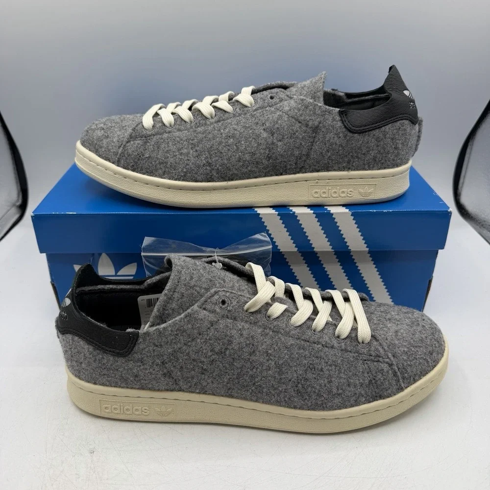 Adidas Stan Smith PC Wool Originals Shoes Men Sz 10.5 Grey/Black Sneakers AQ8452